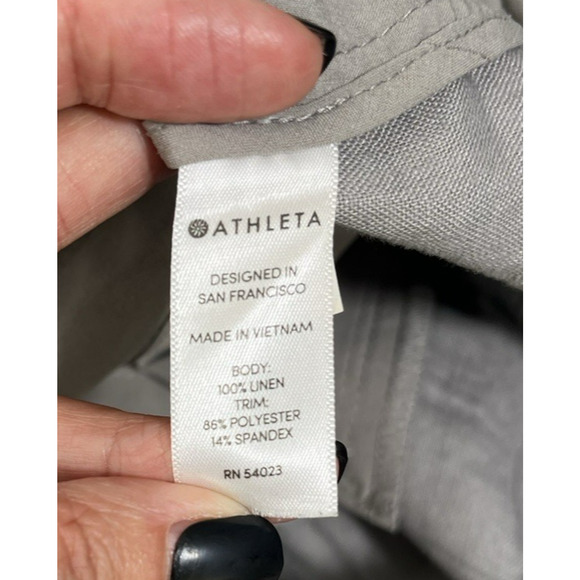 ATHLETA Bali 100% Linen Shorts Pockets Size 10 Gray Outdoor Hiking Beach Active - Picture 11 of 12